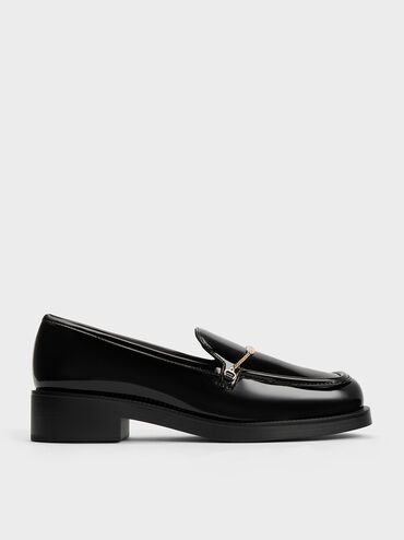 Lexie Metallic-Accent Loafers, หนังเงาสีดำ, hi-res