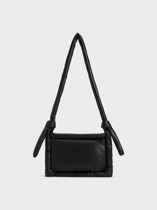 Errya Nylon Puffy Crossbody Bag, สีดำอะไหล่สีดำ, hi-res