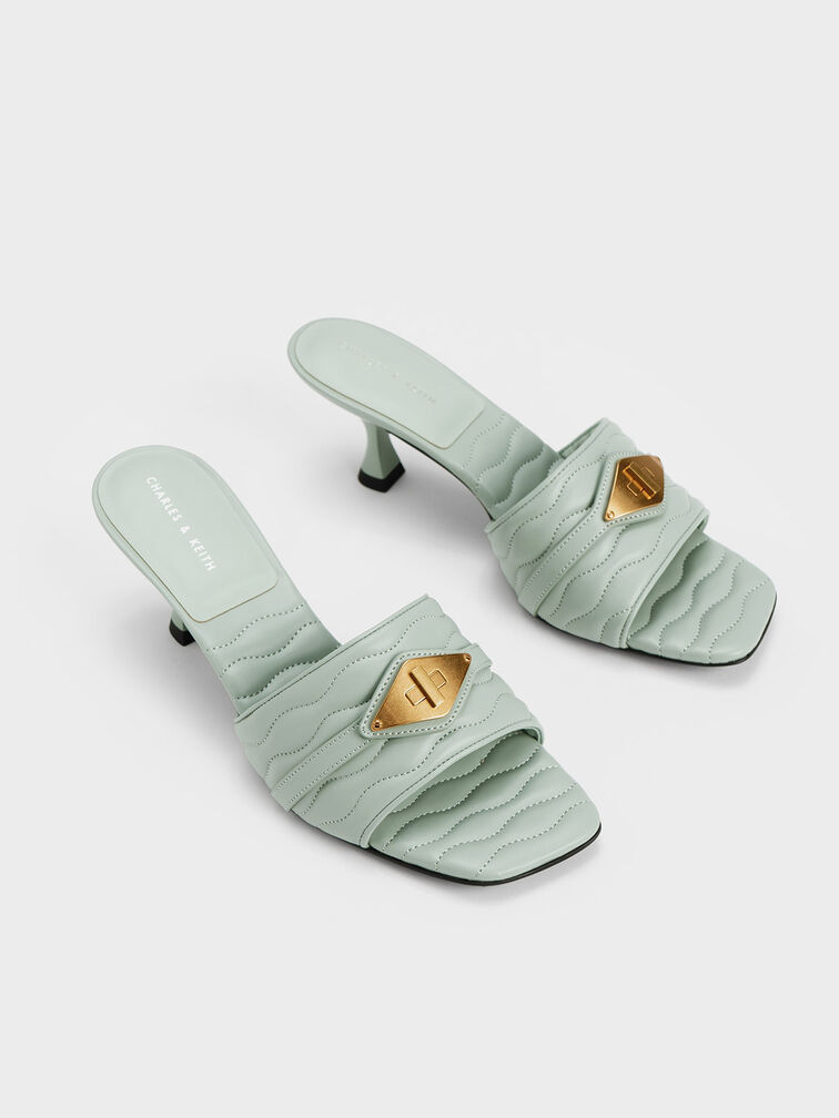Metallic Accent Padded Heeled Mules, , hi-res