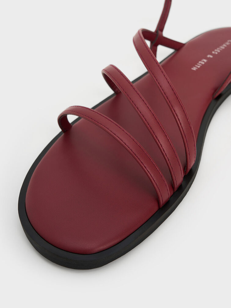 Asymmetric Triple-Strap Sandals, สีเบอร์กันดี, hi-res