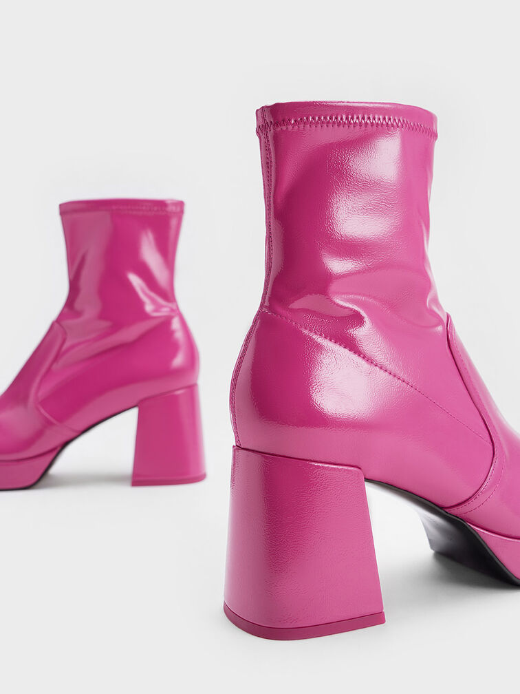 Patent Crinkle-Effect Block-Heel Boots, , hi-res