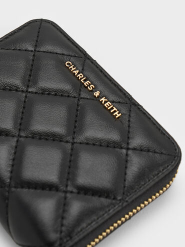 Alva Quilted Zip-Around Wallet, Black, hi-res
