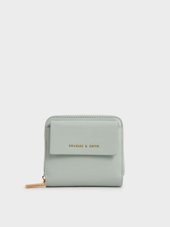 Front Flap Zip-Around Mini Wallet, Light Blue, hi-res