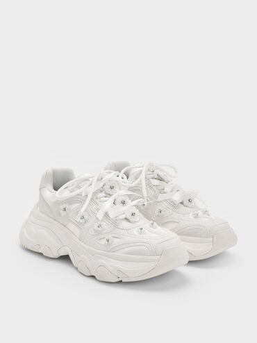 Gaskell Flower-Embellished Chunky Sneakers, White, hi-res