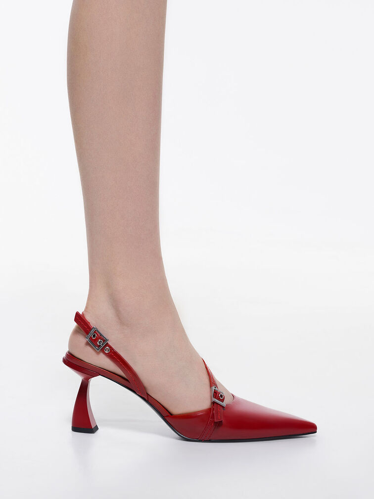 Asymmetric Curved Heel Slingback Pumps, , hi-res
