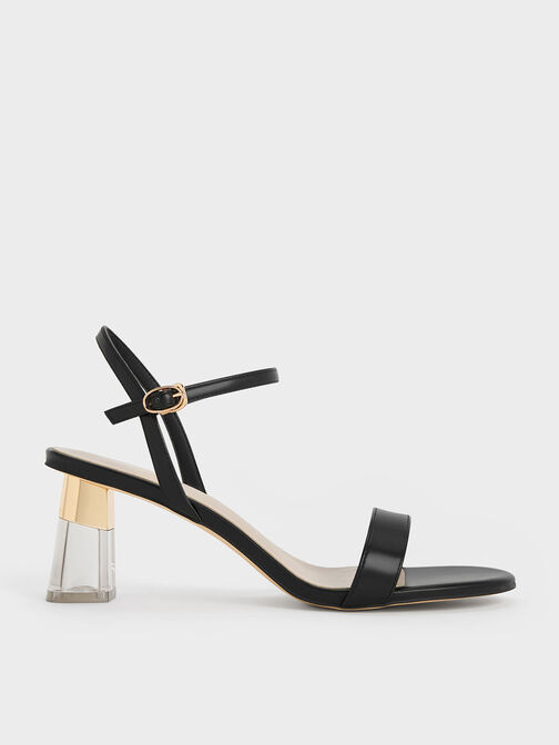 Clear Trapeze Heel Sandals, Black, hi-res