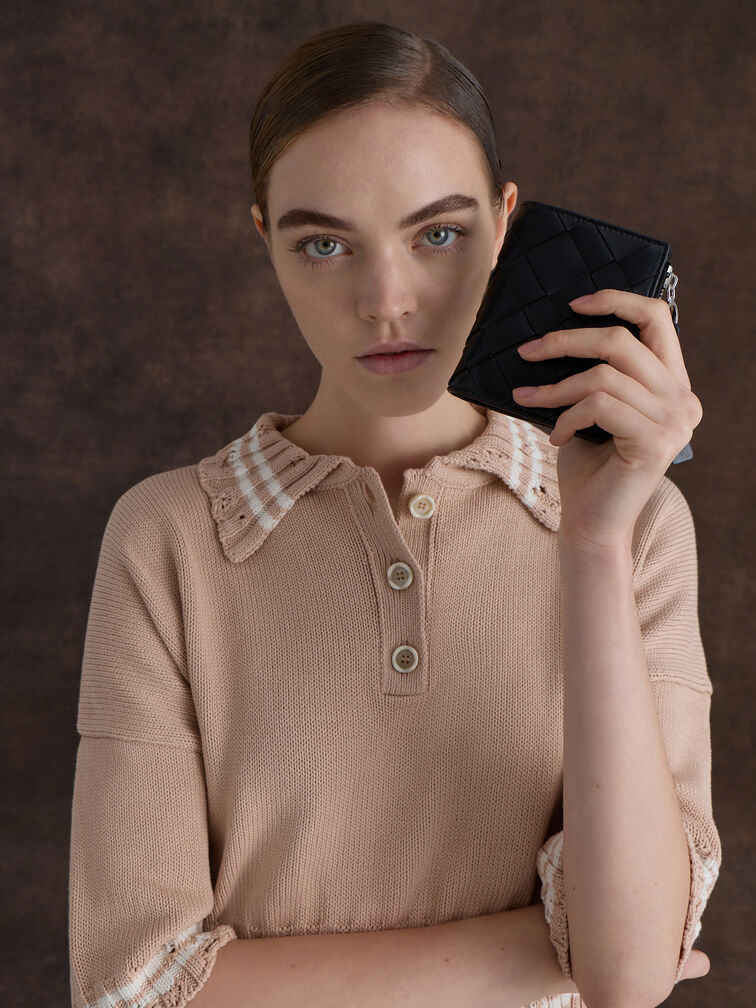 Ivette Woven Top-Zip Small Wallet, Noir, hi-res