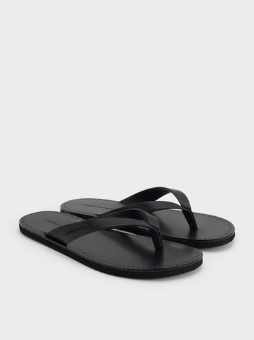 V-Strap Thong Sandals, Black, hi-res