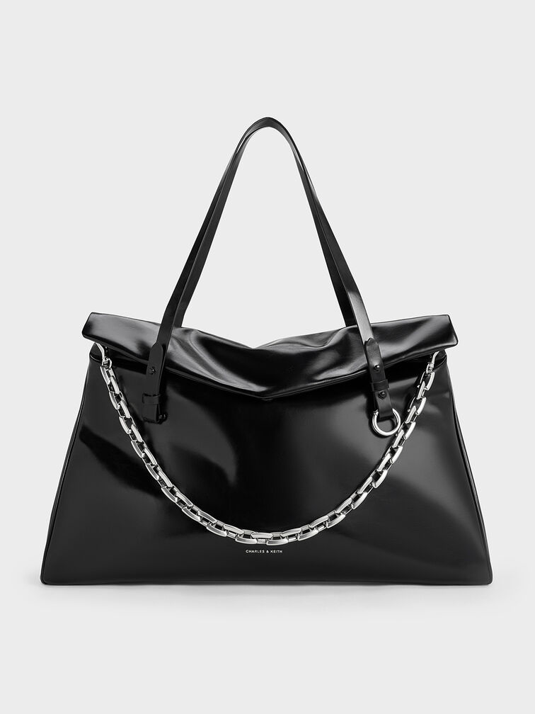 Andromeda Chunky-Chain Trapeze XL Tote Bag, Noir, hi-res