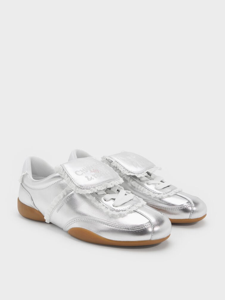 Louise Lace-Trim Sneakers, Silver, hi-res