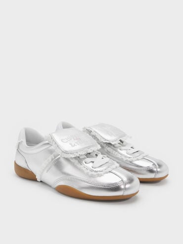 Louise Lace-Trim Sneakers, Silver, hi-res