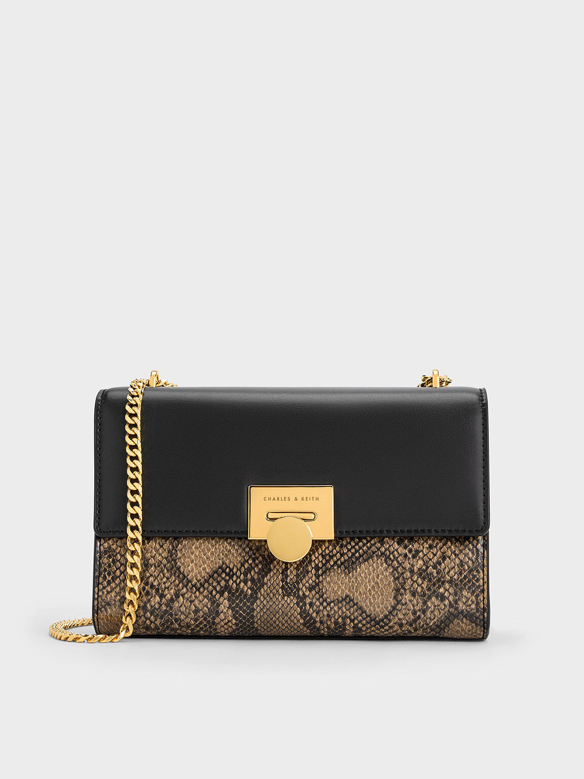 Beige Snake Print Chain Strap Bag CHARLES KEITH TH