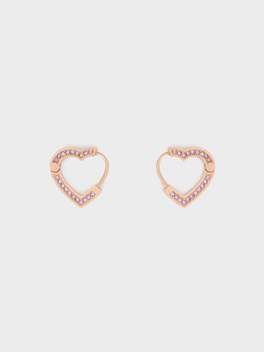 Malorie Crystal Heart Hoop Earrings, Rose Gold, hi-res