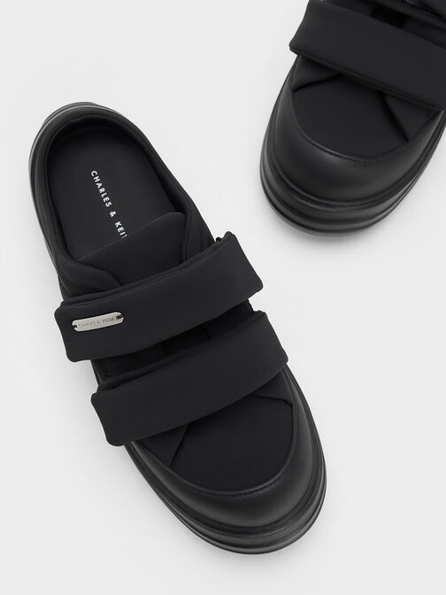 Nylon Padded Double-Strap Slip-On Sneakers, สีแบล็คเท็กซ์เจอร์, hi-res