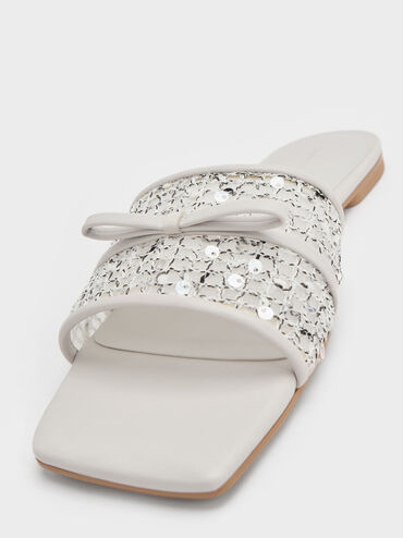 Mesh Sequinned Bow Slide Sandals, Multi, hi-res
