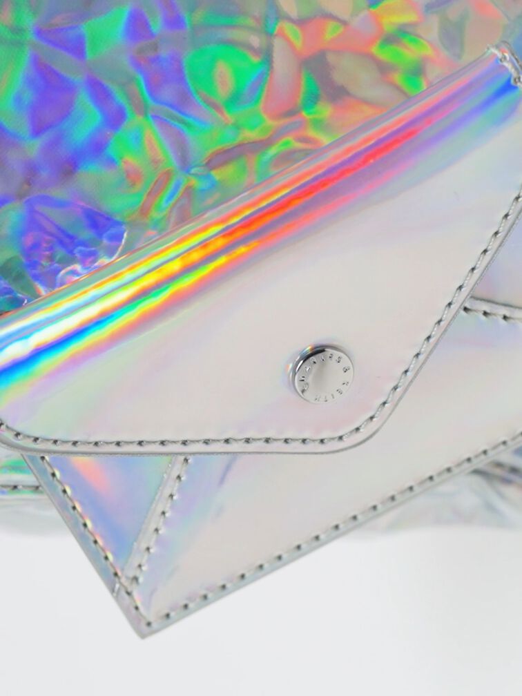 Matina Holographic Crinkle-Effect ?Elongated Tote Bag, Prism Silver, hi-res