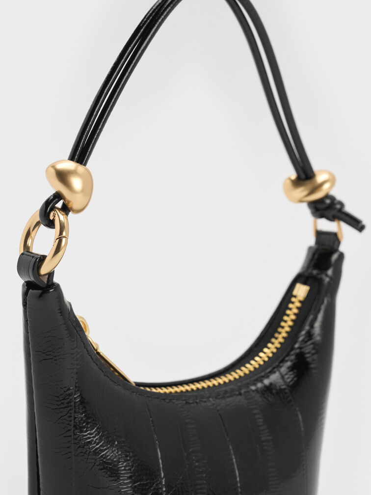 Micro Augustine Eel-Effect Chain-Handle Bag, Black, hi-res