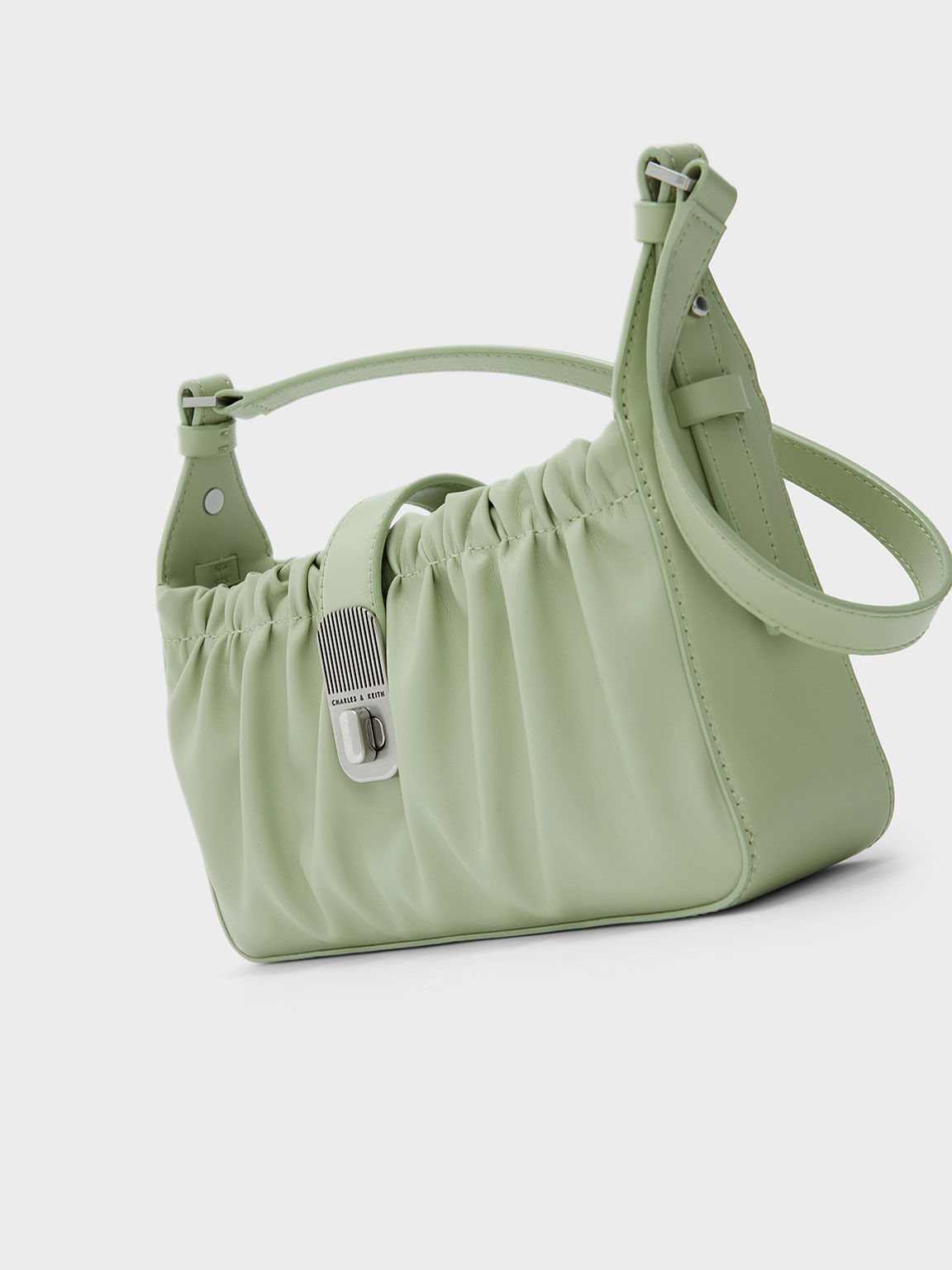 Enya Ruched Turn-Lock Shoulder Bag, Mint Green, hi-res