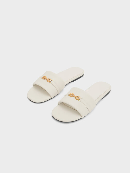 Metallic Accent Round-Toe Slide Sandals, , hi-res