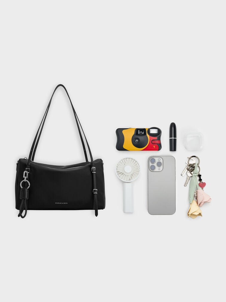 Levy Nylon Shoulder Bag, Noir, hi-res