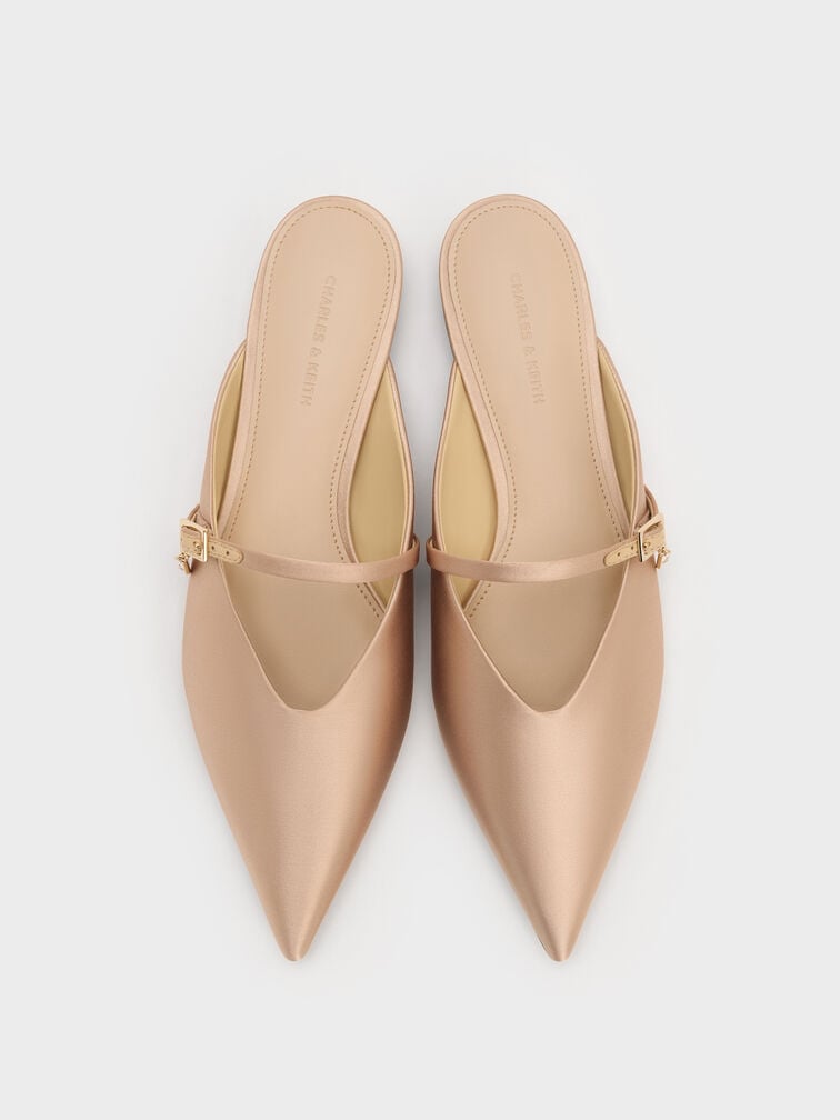 Satin Teardrop-Crystal Flat Mules, Gold, hi-res