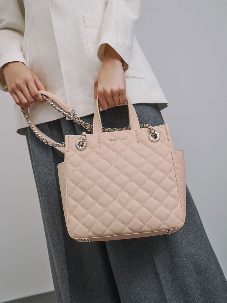 Quilted Braided Chain Tote Bag, , hi-res