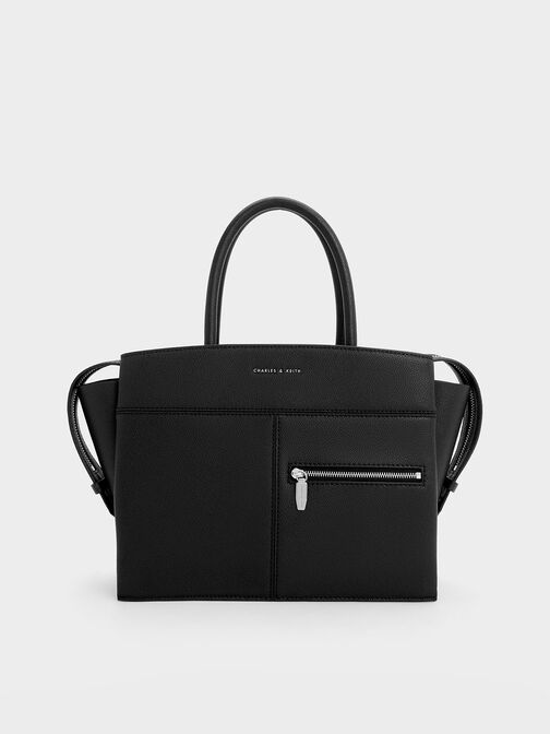 Anwen Trapeze Top Handle Bag, สีดำอะไหล่สีเงิน, hi-res
