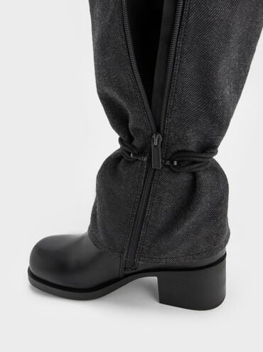Felt Tie-Around Knee-High Boots, Dark Grey, hi-res
