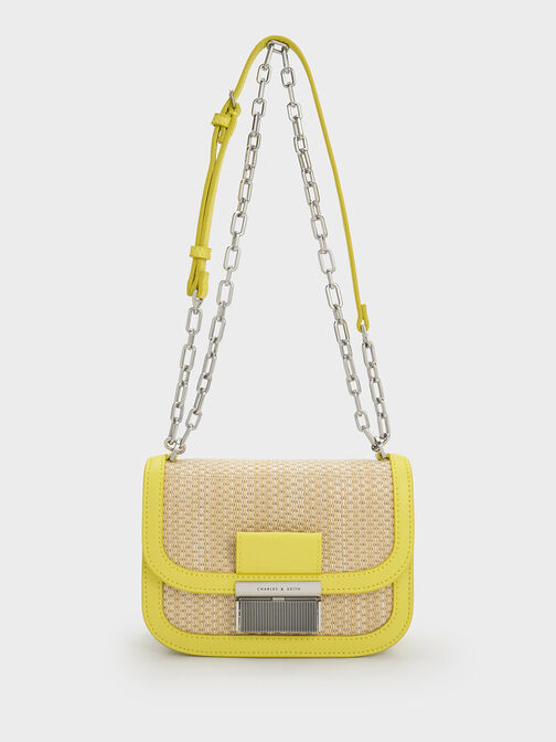 Charlot Raffia Chain Strap Bag, สีเหลือง, hi-res