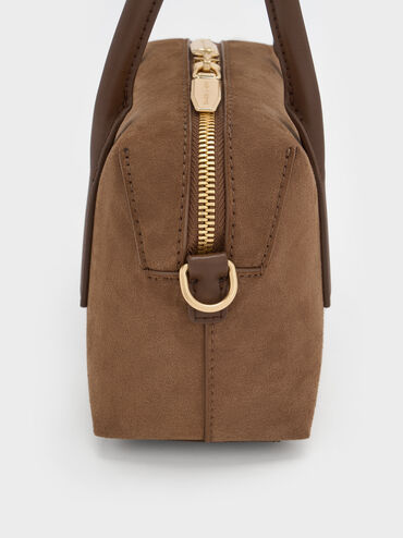 Deyna Recycled Suede Bowling Bag, Mocha Brown, hi-res