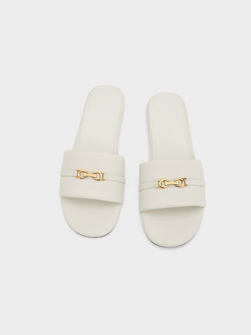 Metallic Accent Round-Toe Slide Sandals, , hi-res