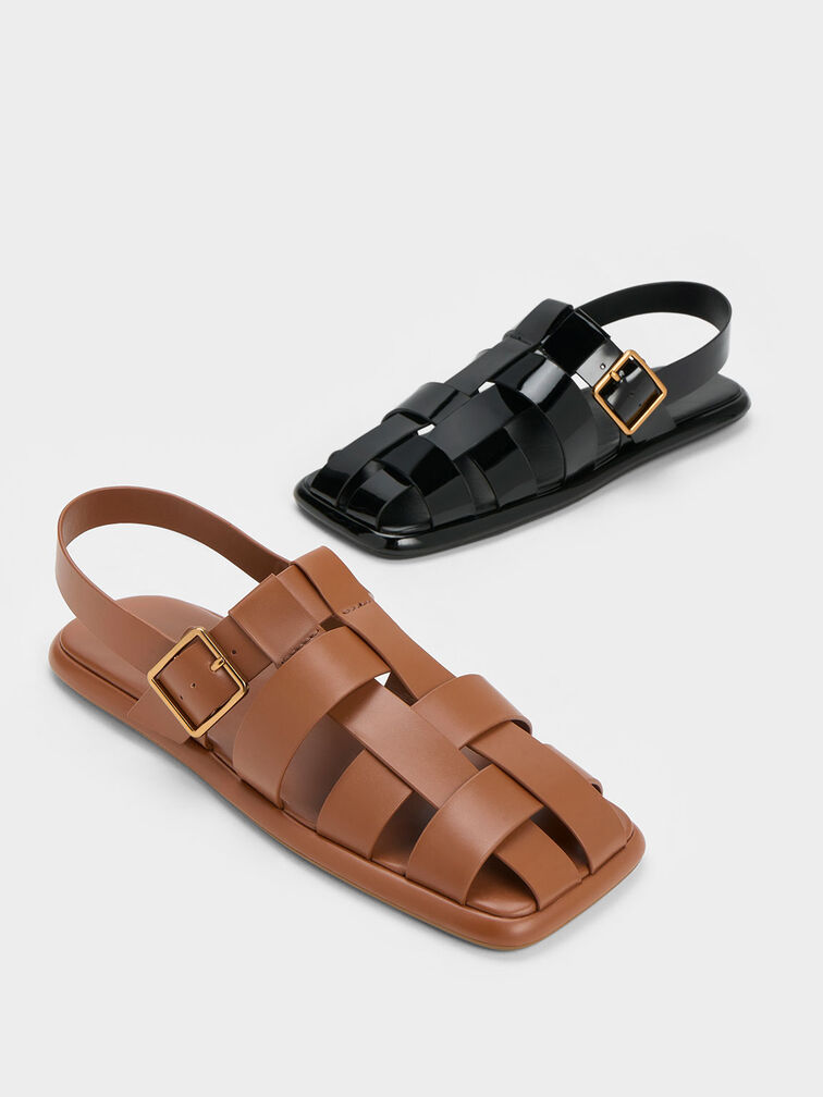 Metallic Buckle Caged Slingback Sandals, , hi-res