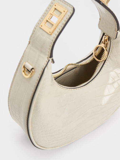 Mini Croc-Effect Moon Bag, , hi-res