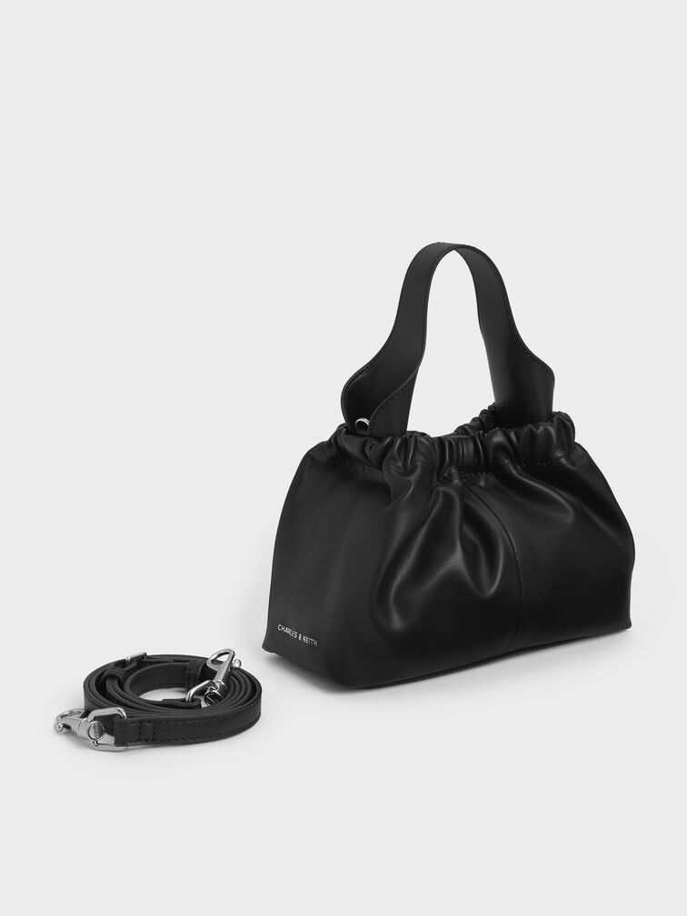 Ally Ruched Chain-Handle Bag, Noir, hi-res