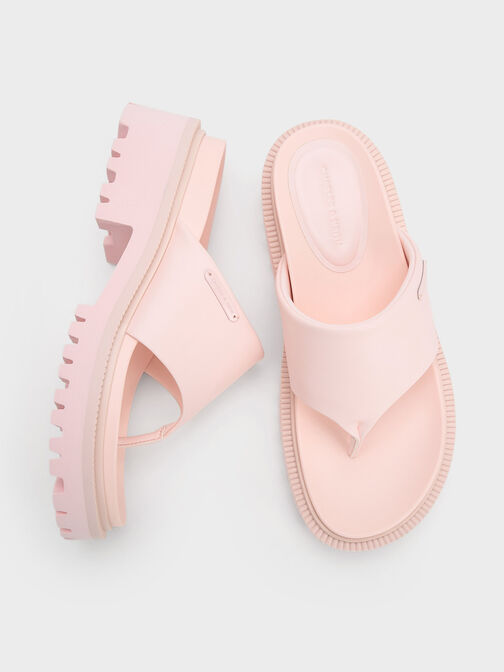 Padded Ridged-Sole Thong Sandals, , hi-res