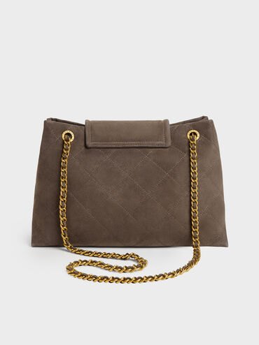 Large Apfra Quilted Shoulder Bag, Stone Grey, hi-res
