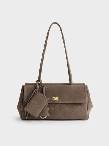 Apfra Quilted Elongated Shoulder Bag, Stone Grey, hi-res