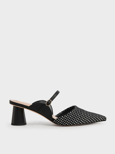 Front Strap Cone-Heel Woven Mules, , hi-res