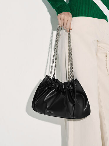 Cyrus Slouchy Chain-Handle Bag, สีดำอะไหล่สีเงิน, hi-res