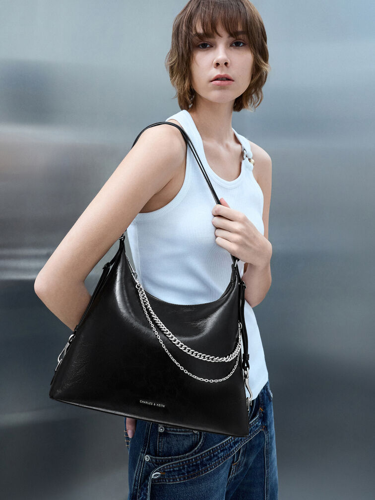 Atwood Chain Hobo Bag, Noir, hi-res