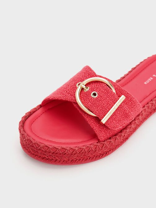 Linen Buckled Espadrille Flat Sandals, สีฟูเชีย, hi-res