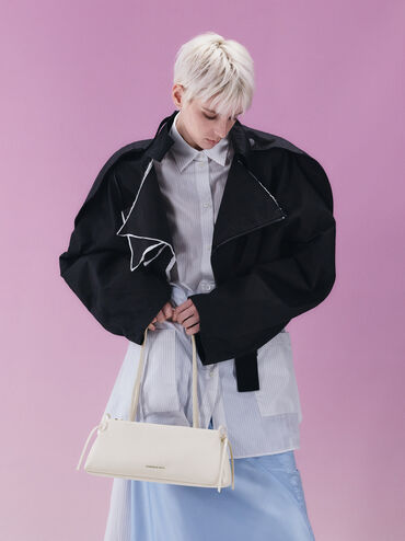 Hazel Bow Elongated Trapeze Shoulder Bag, Meringue White, hi-res