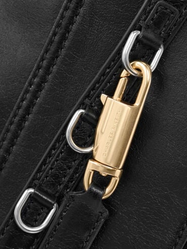 กระเป๋าโท้ทรุ่น Delfina, สีดำอะไหล่สีเงิน, hi-res