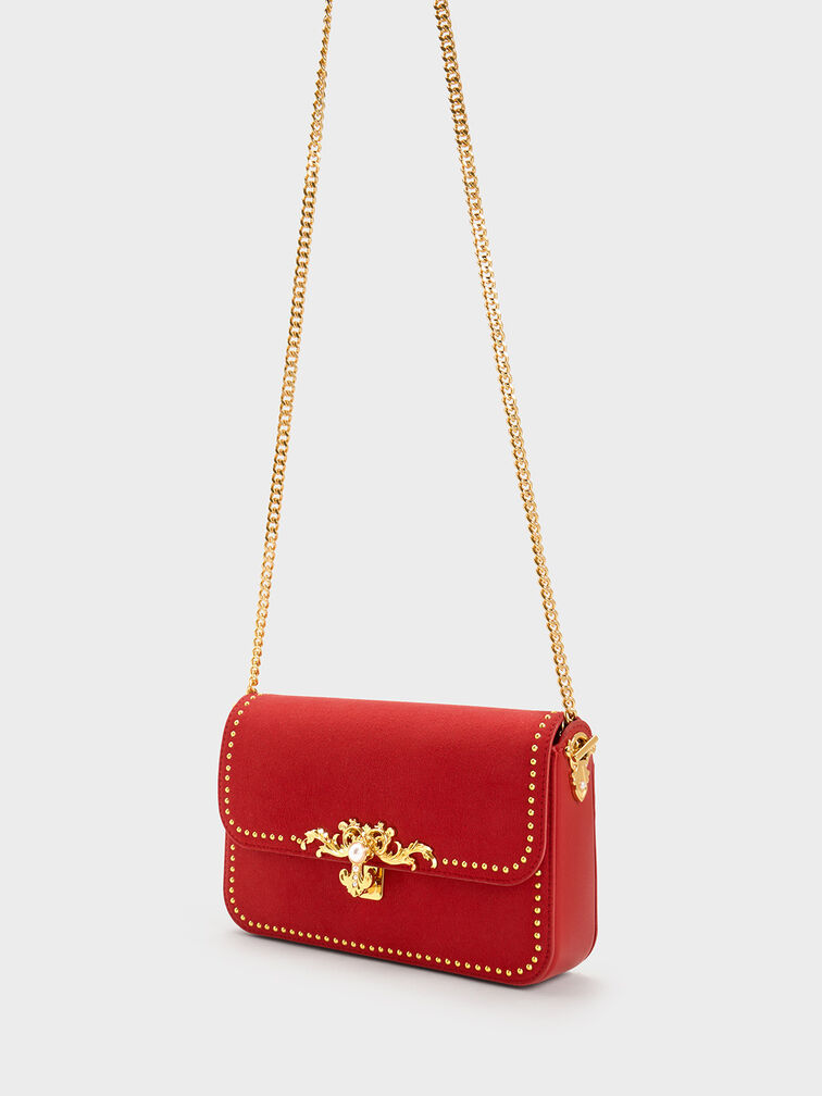 Merial Metallic Accent Studded Clutch, , hi-res