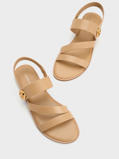 Yara Turn Lock Strappy Sandals, สีคาเมล, hi-res