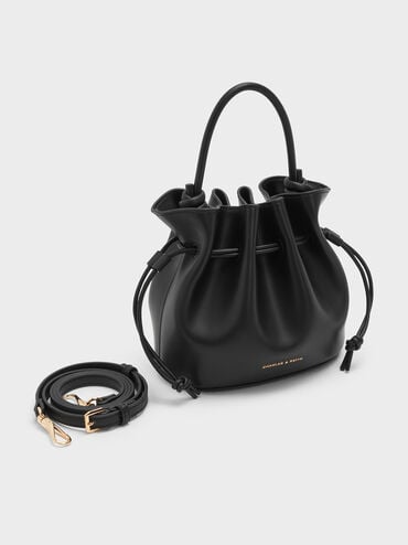 Sammie Drawstring Bucket Bag, Black, hi-res