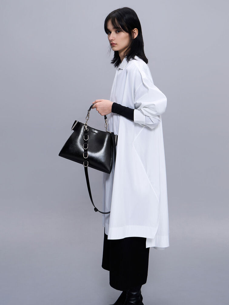Lexie Side-Buckle Trapeze Shoulder Bag, สีดำอะไหล่สีเงิน, hi-res