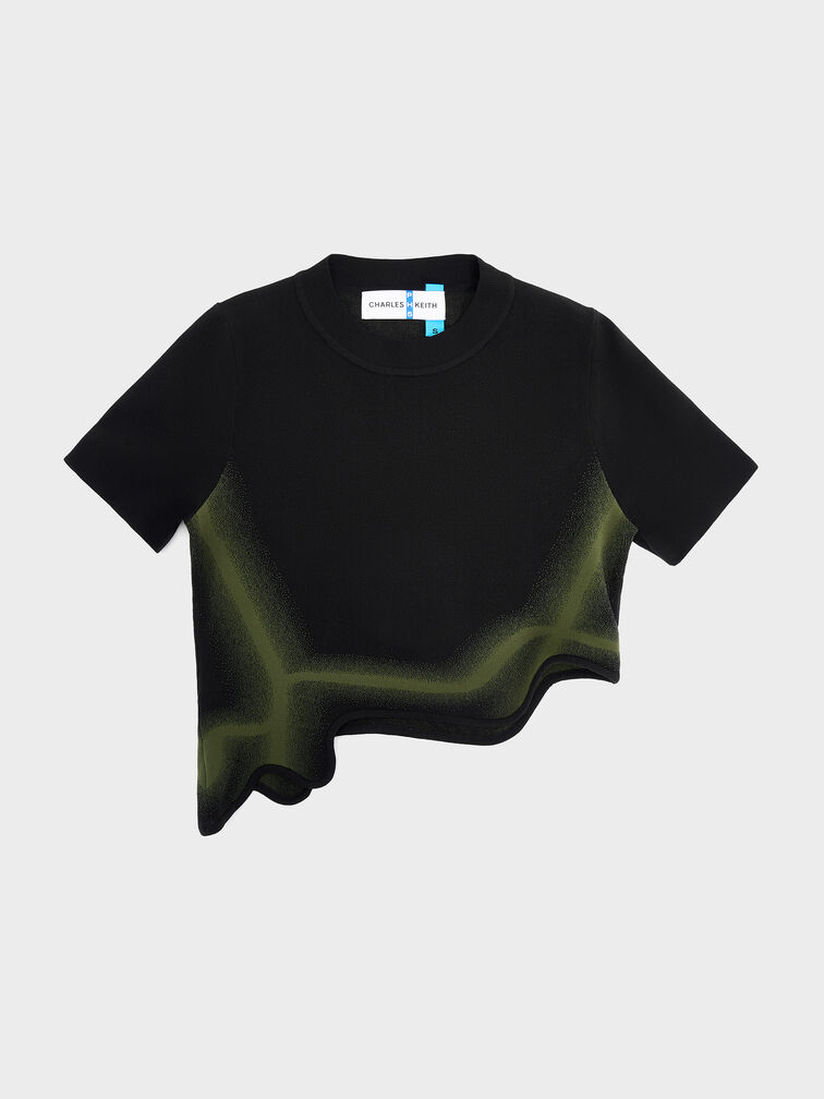 เสื้อครอปชายระบายลอนลายคลื่นวัสดุโพลีเอสเตอร์รีไซเคิลแบบไล่เฉดสี, สีเขียว, hi-res