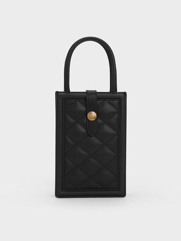 Este Belted Quilted Phone Pouch, Black, hi-res