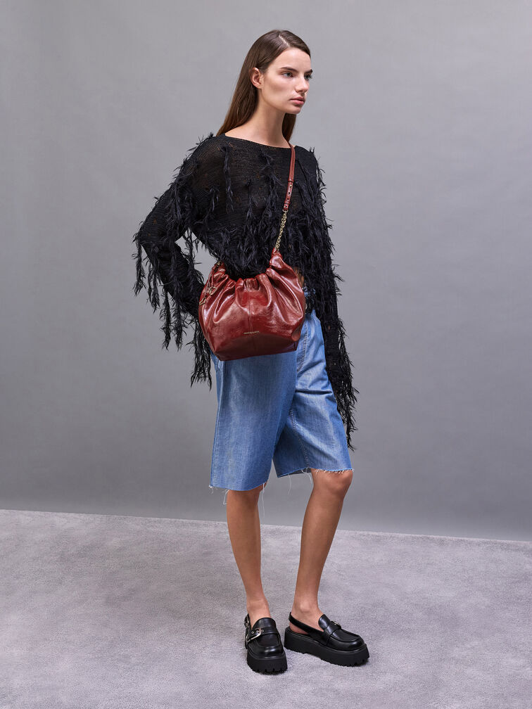 Ciara Ruched Hobo Bag, Burgundy, hi-res